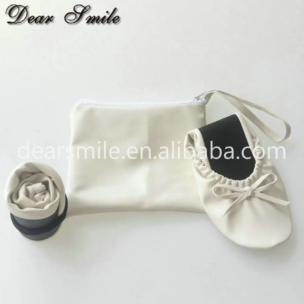 Cheap Customized logo Company Event Gift Women White Foldable Flats with Bag logo