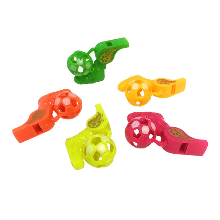 Wholesale Promotional mini football shaped plastic toy whistle for caspule vending machine