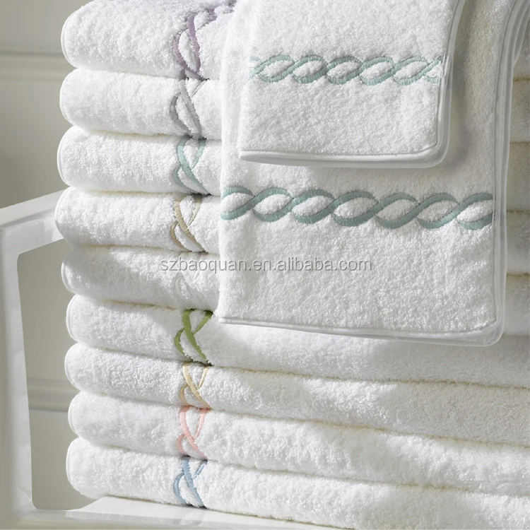 Custom 100% Cotton Baht Towel Manufacture Wholesale Dobby Border White Color 5 star Luxury Hotel Towels