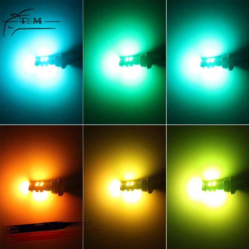 Colourful LED Light Bulbs T10 W5W With RF Remote Control 2825 Strobe RGB Car Interior License Plate Dome Door Light