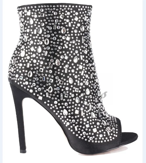 
Women gender ankle boots fashion high stiletto heel open toe with shimmering jewels ankle boots 