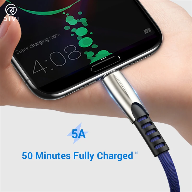 USB-кабель DIVI 5A типа C для быстрой зарядки, USB-кабель типа C для передачи данных для Samsung S9