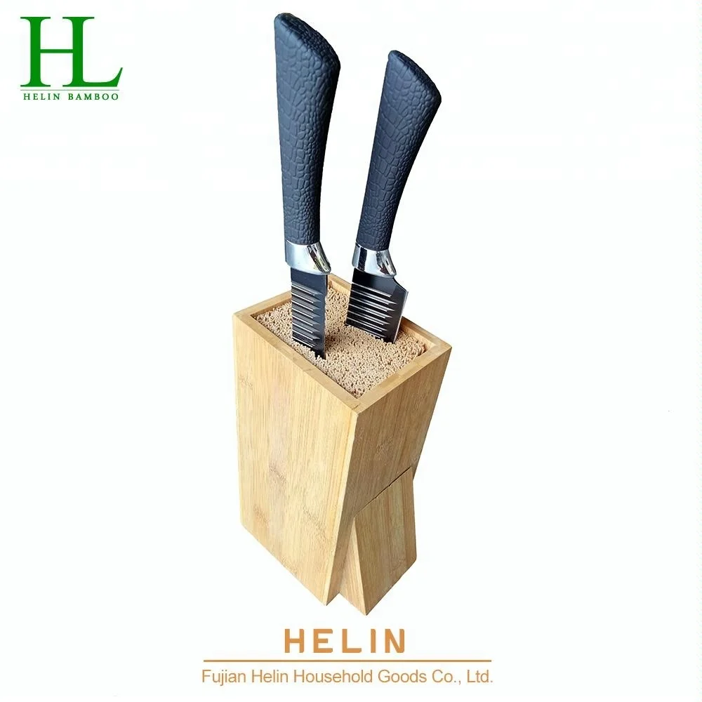Hot sale bamboo knife storage block with bamboo rod