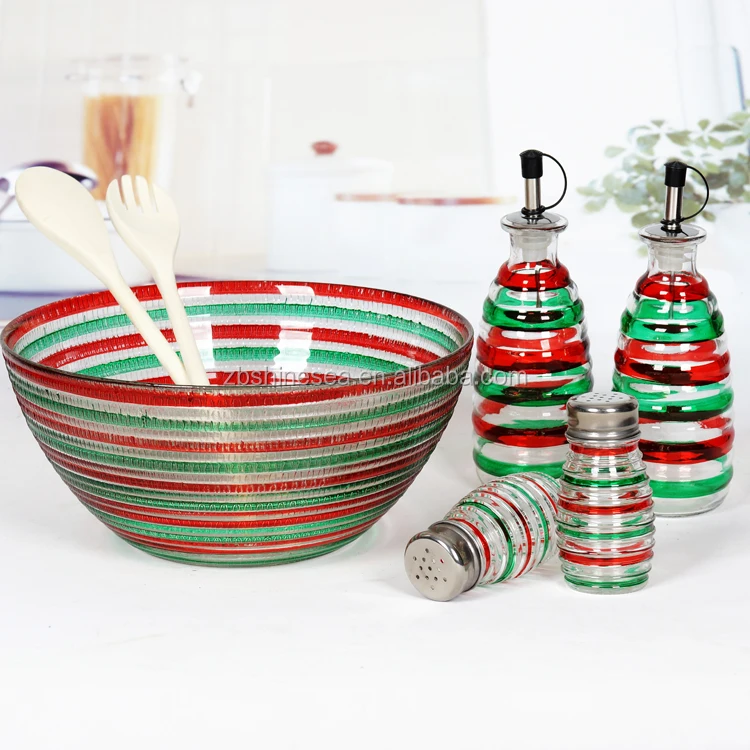 large mixing bowl glass set of 5 with wooden fork