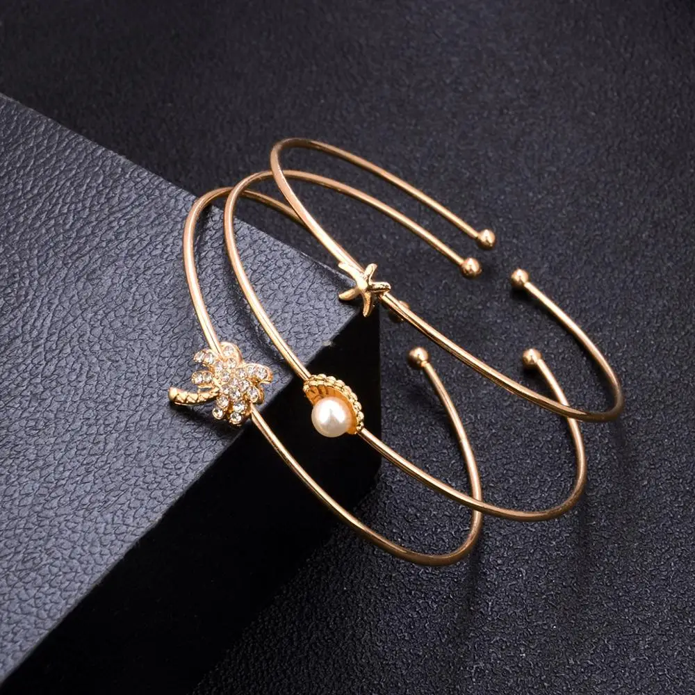 YK Cheap Price Open Bangle Marine Style Coconut Tree Shell Starfish Bracelet