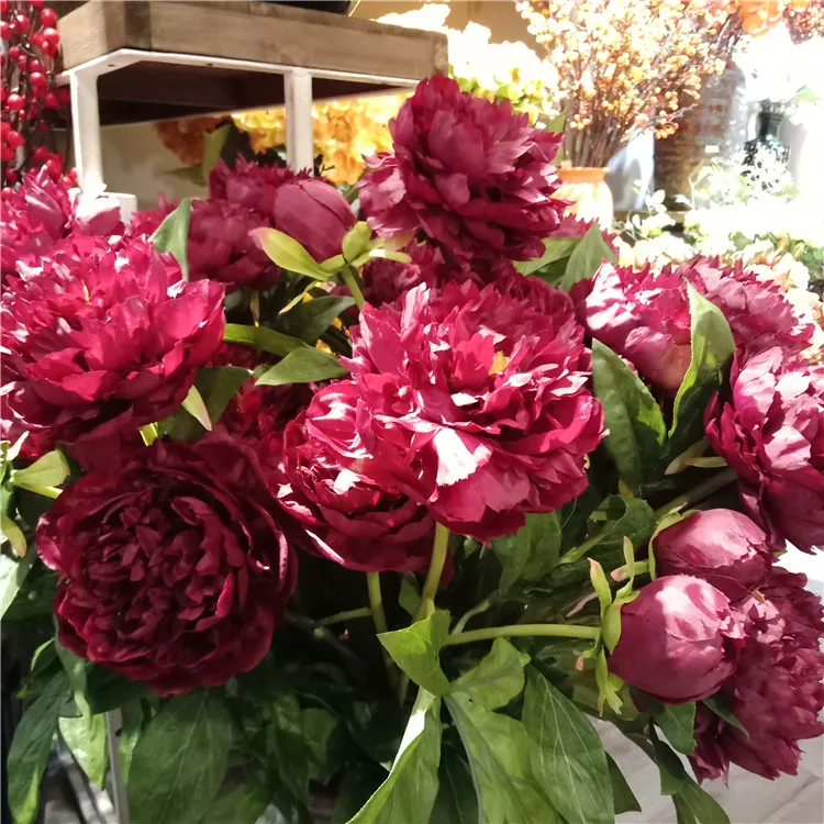 High quality 3 heads artificial flowers 6 colors silk peony for Home decoration