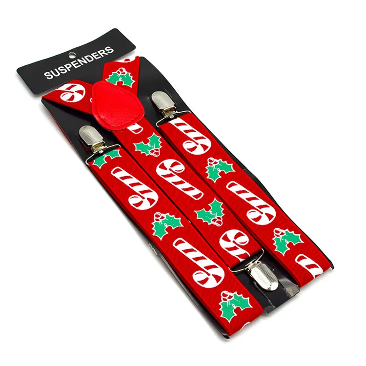 Custom Personalized Printed Men Women Y-Back Christmas Logo Silk Screen Print Suspenders With 3 Metal Clips