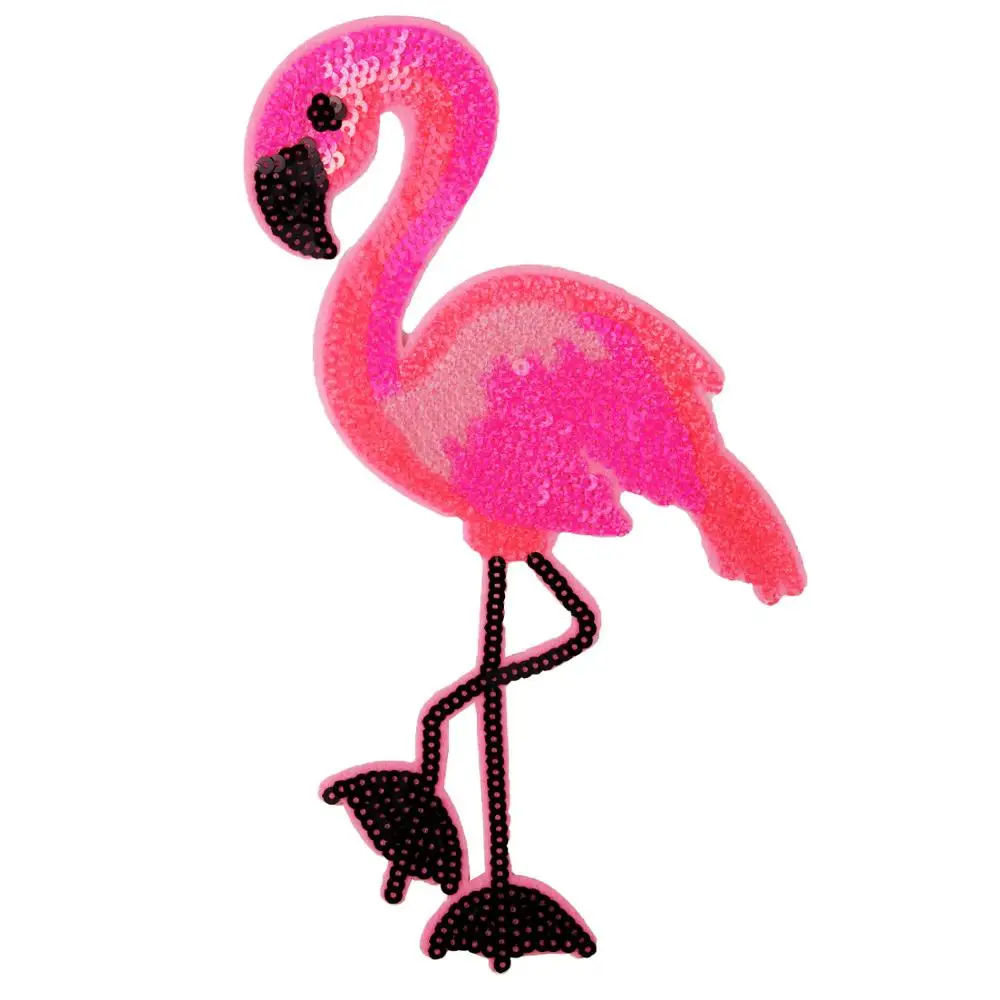 
GUGUTREE embroidery Sequins big flamingo patch animal cartoon patches badges applique patches for clothing JW-40 