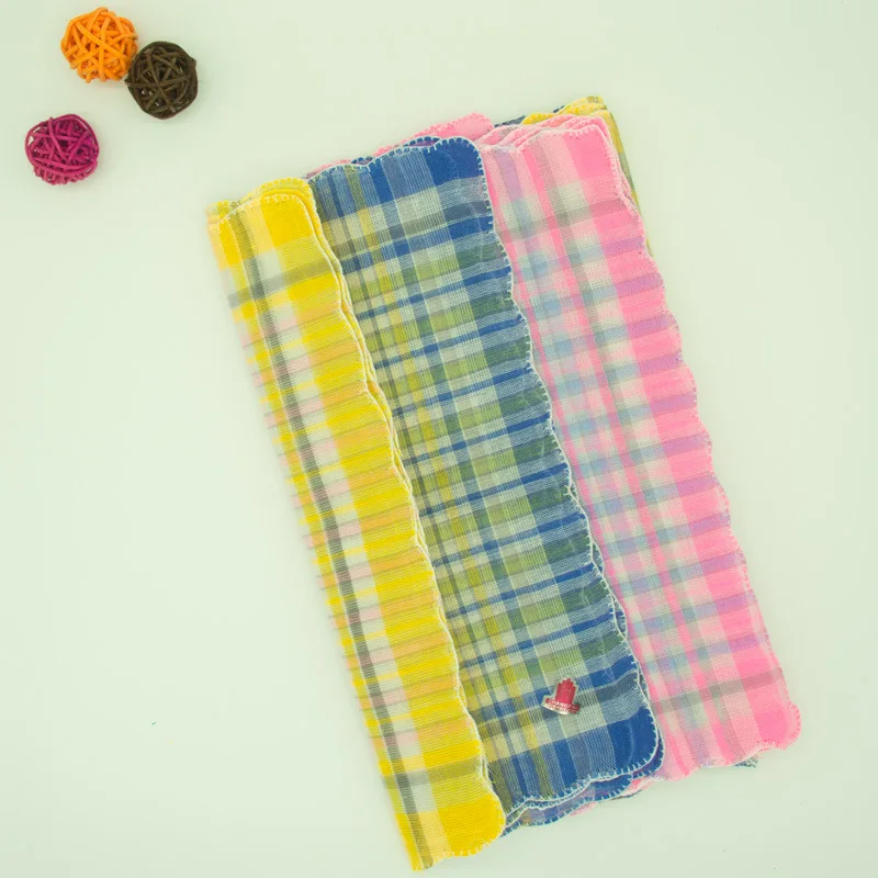 Polyester Cotton Crescent Edged Lattice Ladies Handkerchief