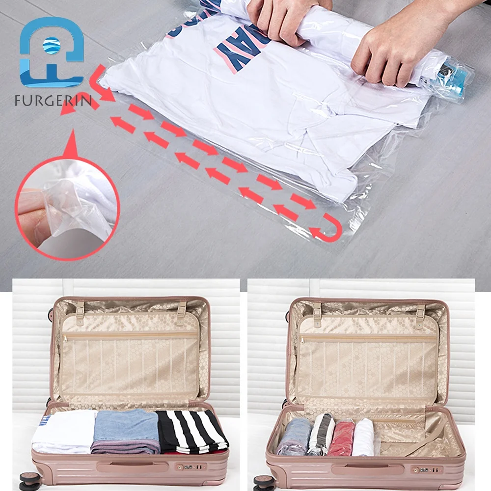 Small Roll Up Travelling Vacuum Compressed Storage Space Saving Bags Transparent Cable Organize Bag Travel Storage Bag For Cloth