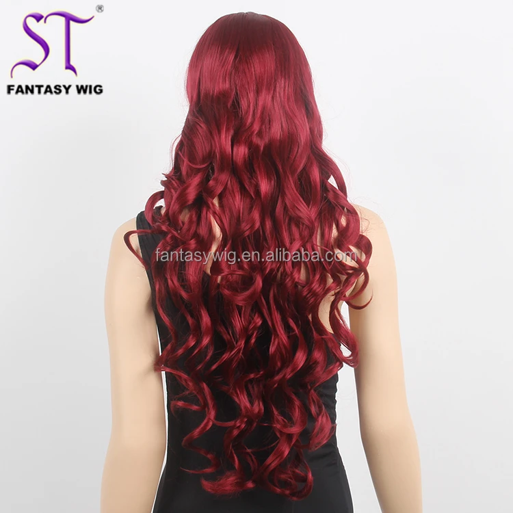 2016 Hot Sale Stock Wig Extra Long Red Synthetic Hair Big Curly Hair Wig Price