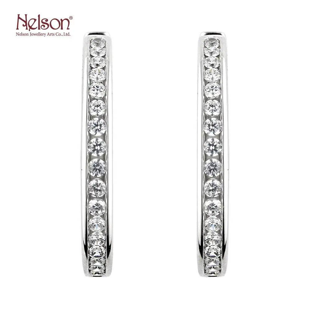 
Zero risk OEM ODM Award Winning Factory Fashion Manufacturer Elegant 18K 750 White Gold Genuine Diamond Hoops Earrings For Women 