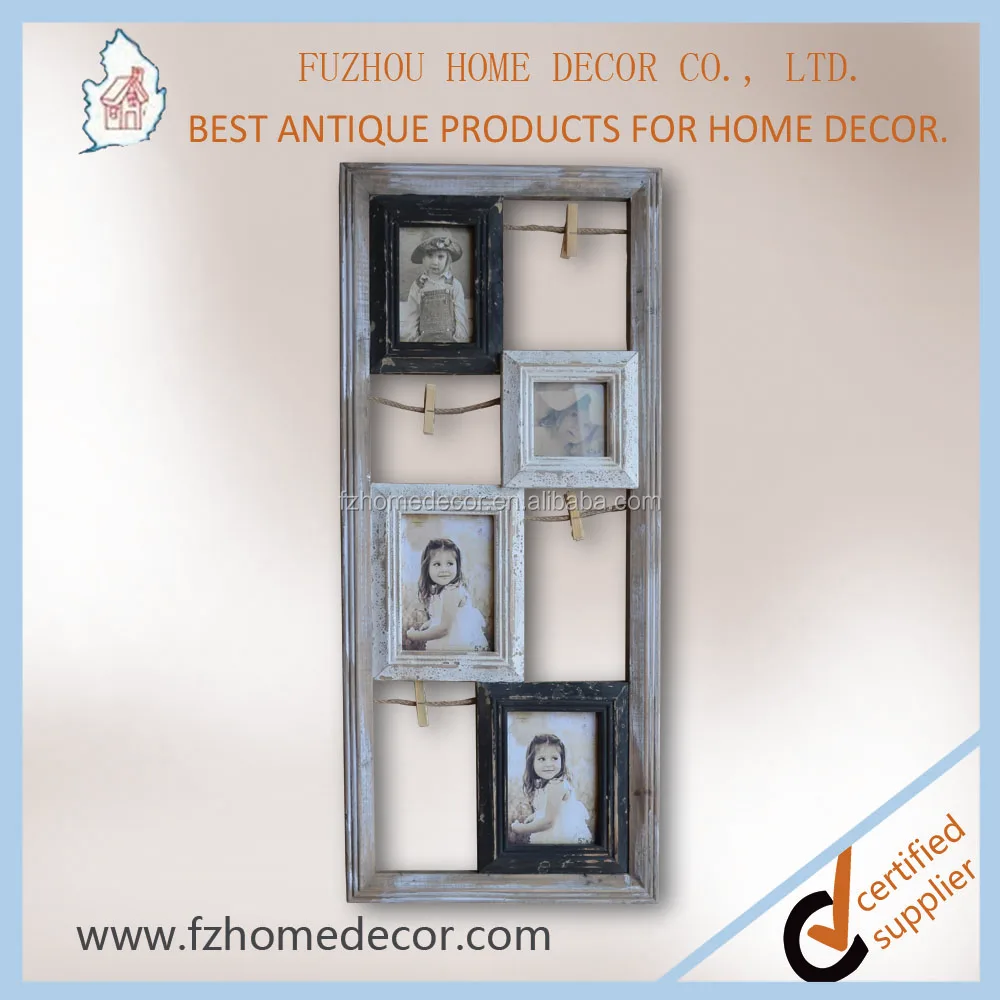 window pane shape multi opening photo frame with two metal handles on bottom