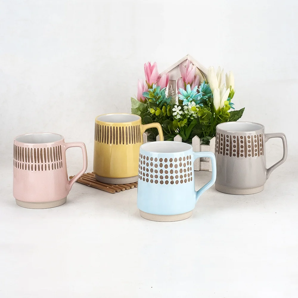 New design clay bottom 7 oz tulip shape stoneware coffee mugs ceramic