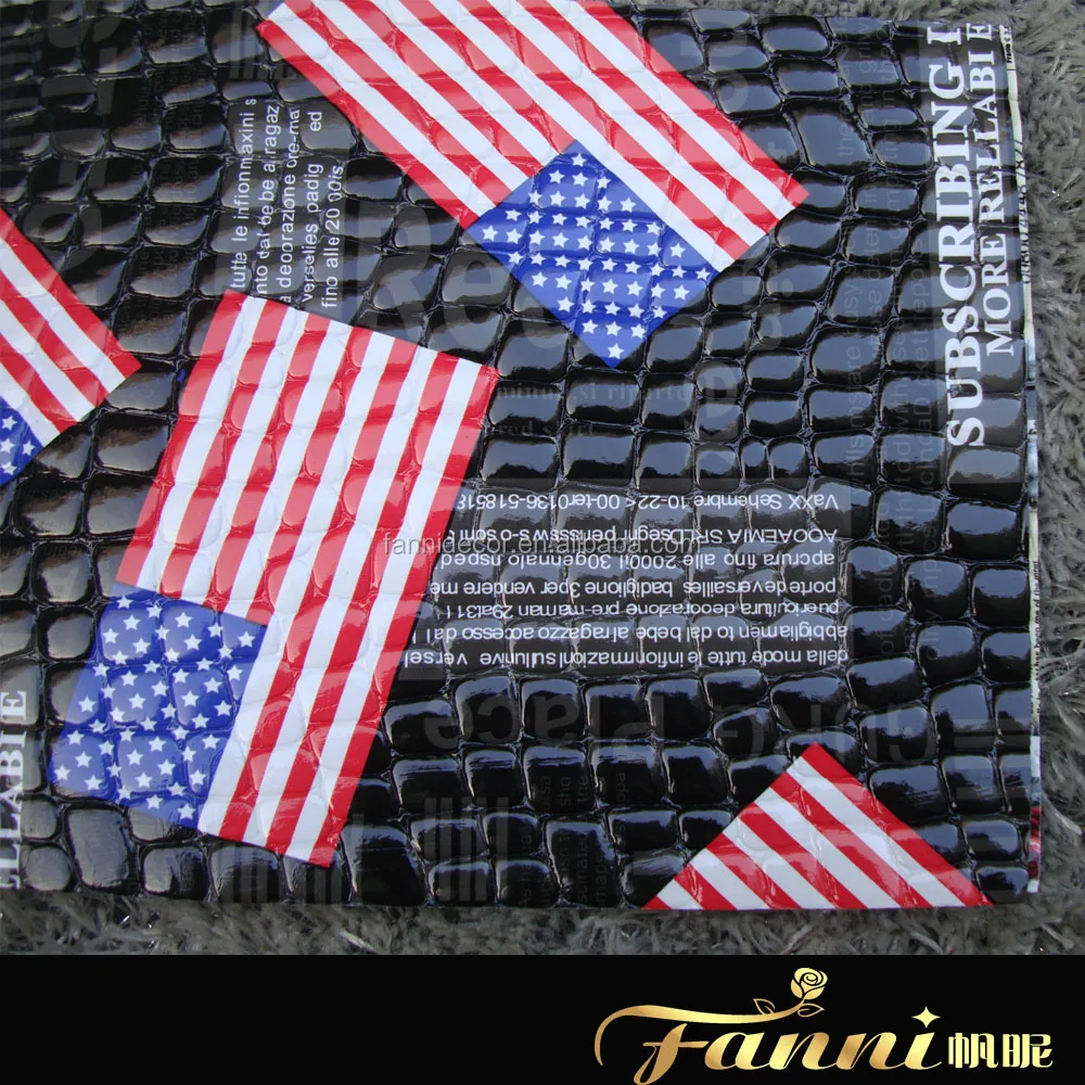 Retro Newspaper Style Faux Leather Fabric USA Flag Printed PVC Leather Newspaper Printed Synthetic Leather