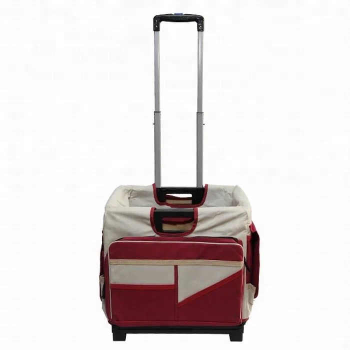 Plastic Folding Canvas Utility Rolling Shopping Cart with Canvas Bag