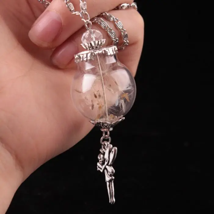Best Gift Cute Angel Pendant Glass Ball Dandelion Necklace