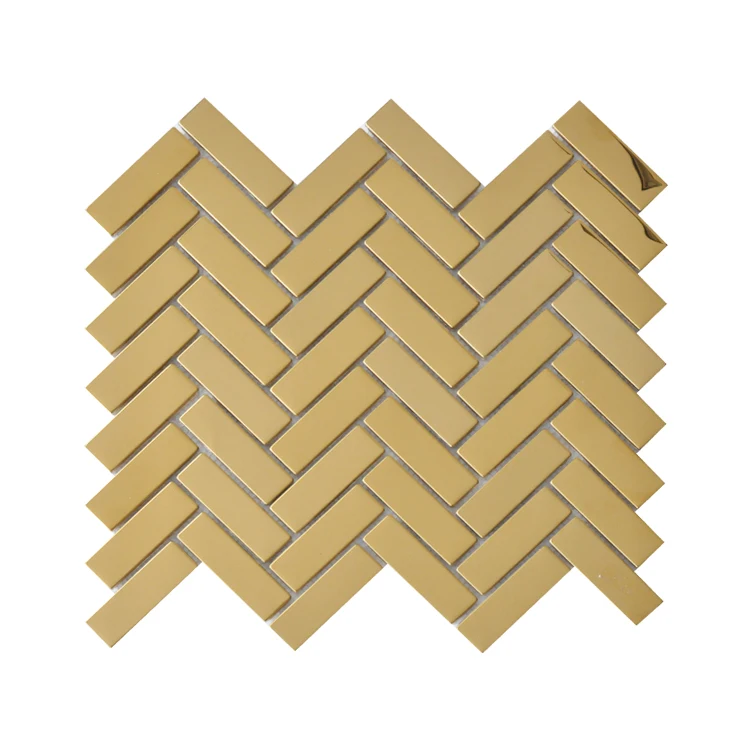 Herringbone golden glossy finish stainless steel mosaic