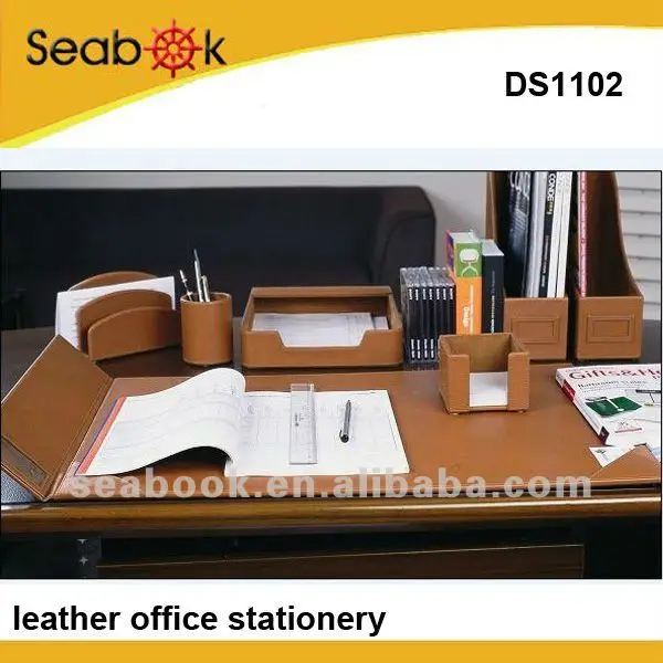 Durable fashion PU leather office stationery Desktop suite set