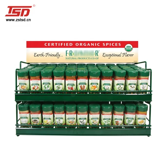 retail store shop supermarket  floor metal wire sauce spices product display shelves stand rack