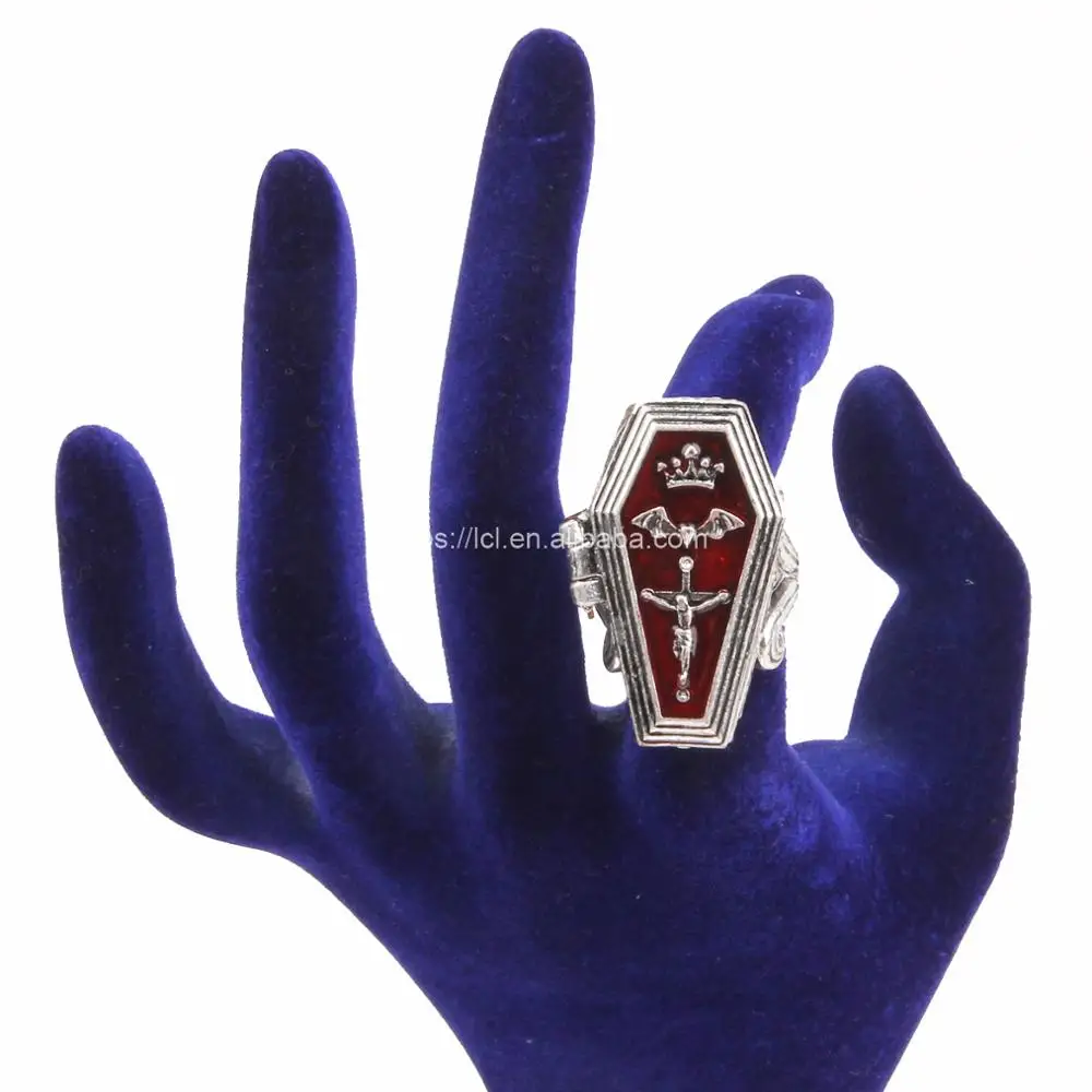 
Male punk coffin figure ring india bronze / anti-silver coffin ring 