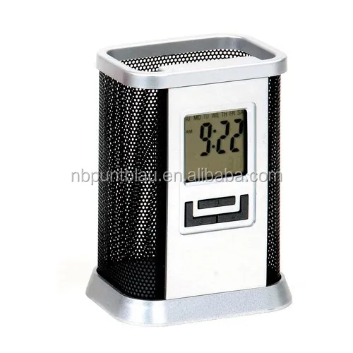 Popular digital plastic table clock with pen holder