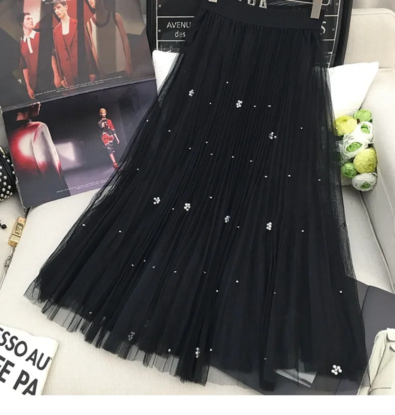 B13172A korea style lady mesh beaded gauze skirts