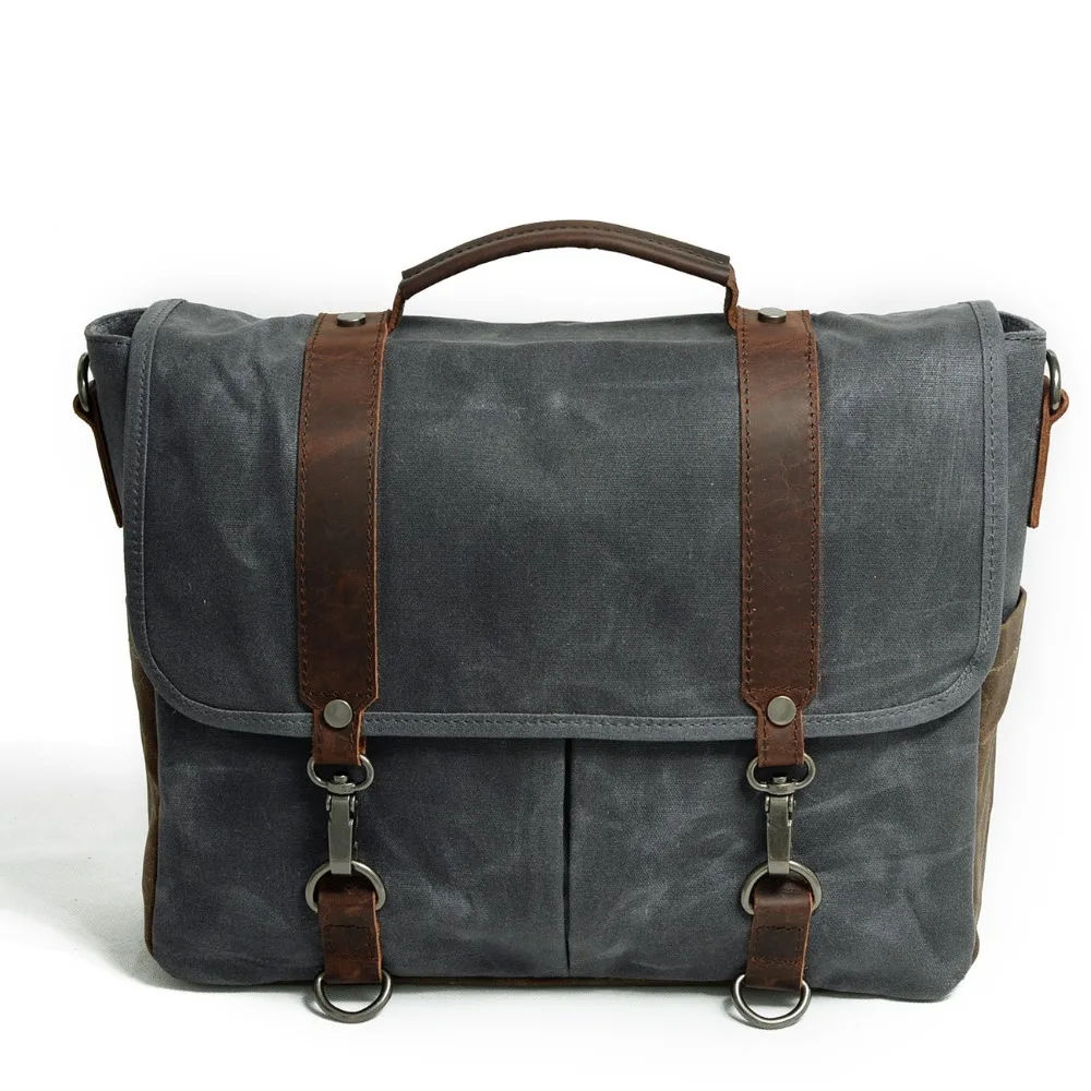 Elegant brand waterproof waxed canvas design unisex vintage DSLR Leather photograph messenger camera bag