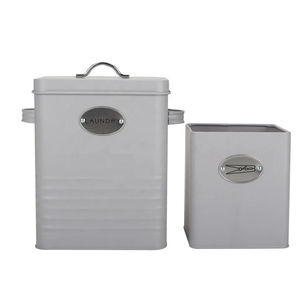 European Style Modern Laundry Powder Storage Box Washing Tablet Retro Metal Container Tin With Scoop