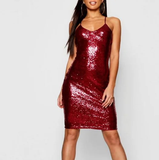 Новинка 2019, женское модное сексуальное платье миди с блестками и бретельками