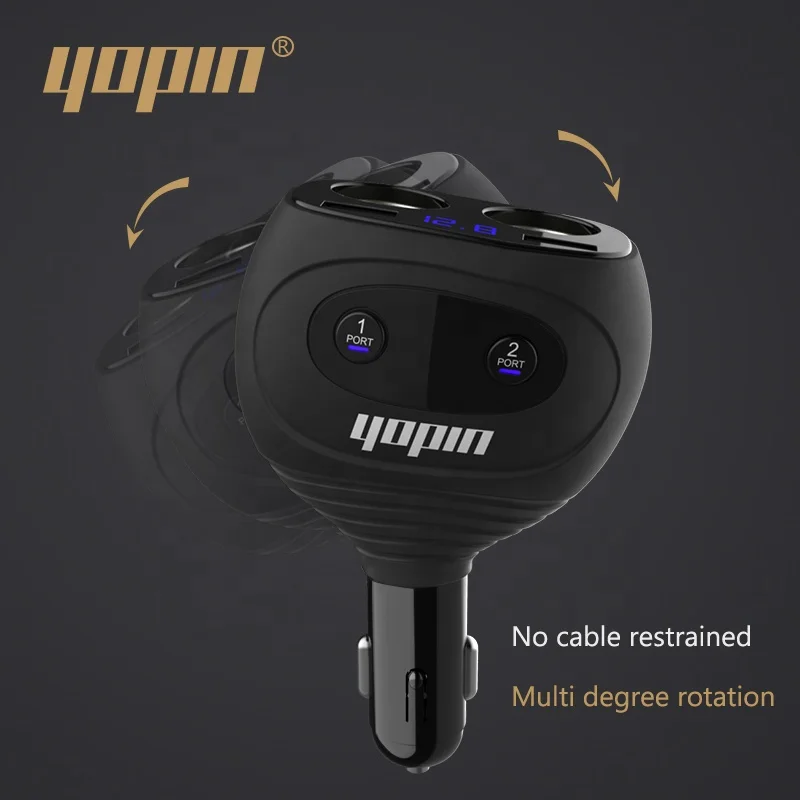 best selling product led voltmeter 4 in 1 car charger with twin socket extender, dual usb car charger with dual 12v sockets