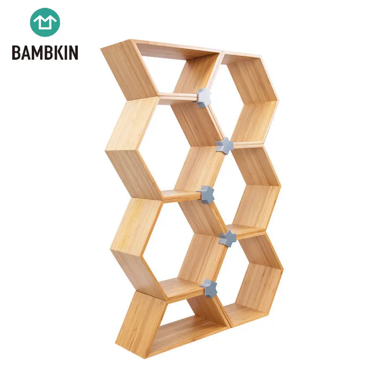 BAMBKIN Bamboo Hexagonal box showing stand decorative storage box  book rack bookcase showcase