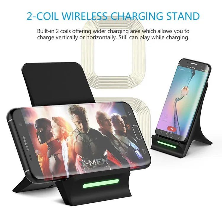 
2 coils QI fast wireless charging For iphone 8 X XR XS Max plus and sumsang qi standard fast wireless charger 