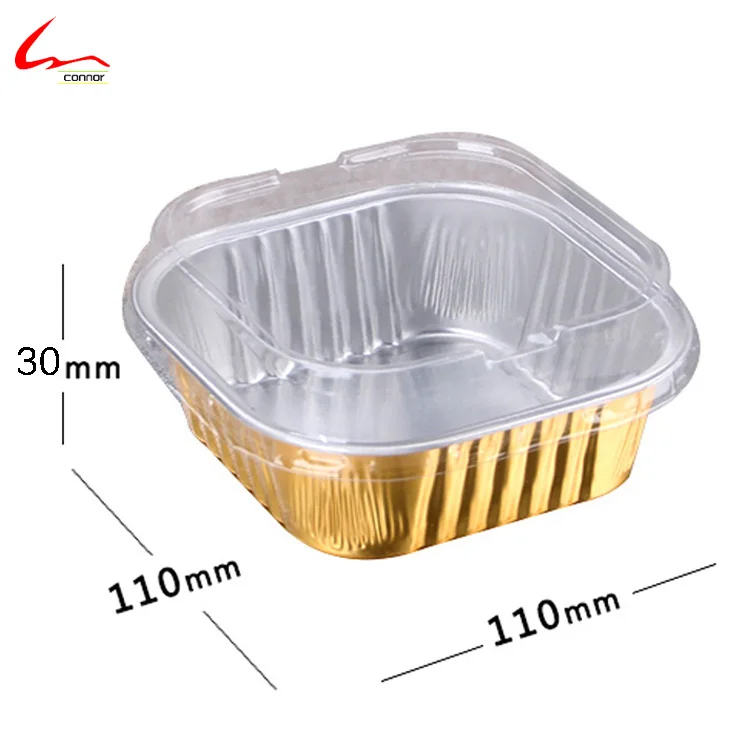 
220ml Square golden resuble aluminum foil cups for muffin cupcake baking with domn lids 