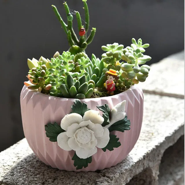 succulent cactus decorative ceramic embossed flower pots for indoor and outdoor