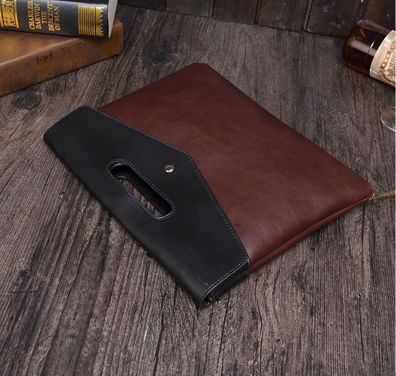 
Dreamtop DTD054 envelope design men purse PU vintage leather clutch for business files 