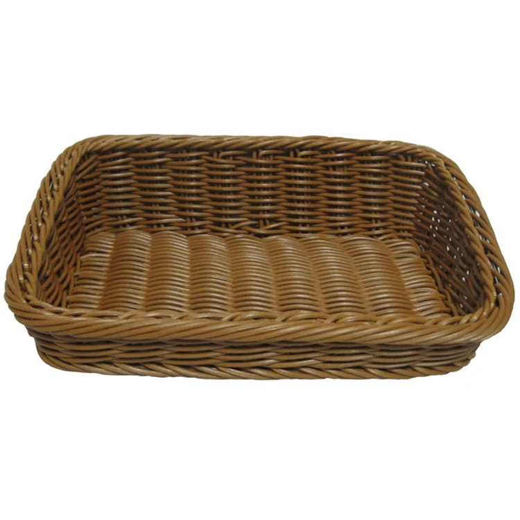 Wholesale customized supermarket vegetable fruit display sloped rattan polypropylene storage basket
