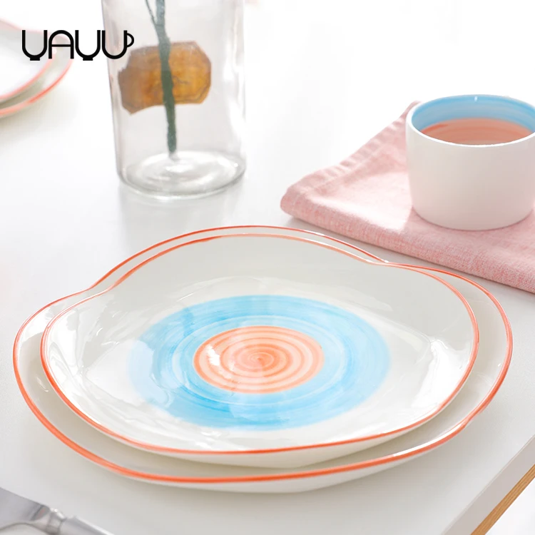 Hand painting porcelain ceramic plates decoration fruit porcelain flat plate for gift