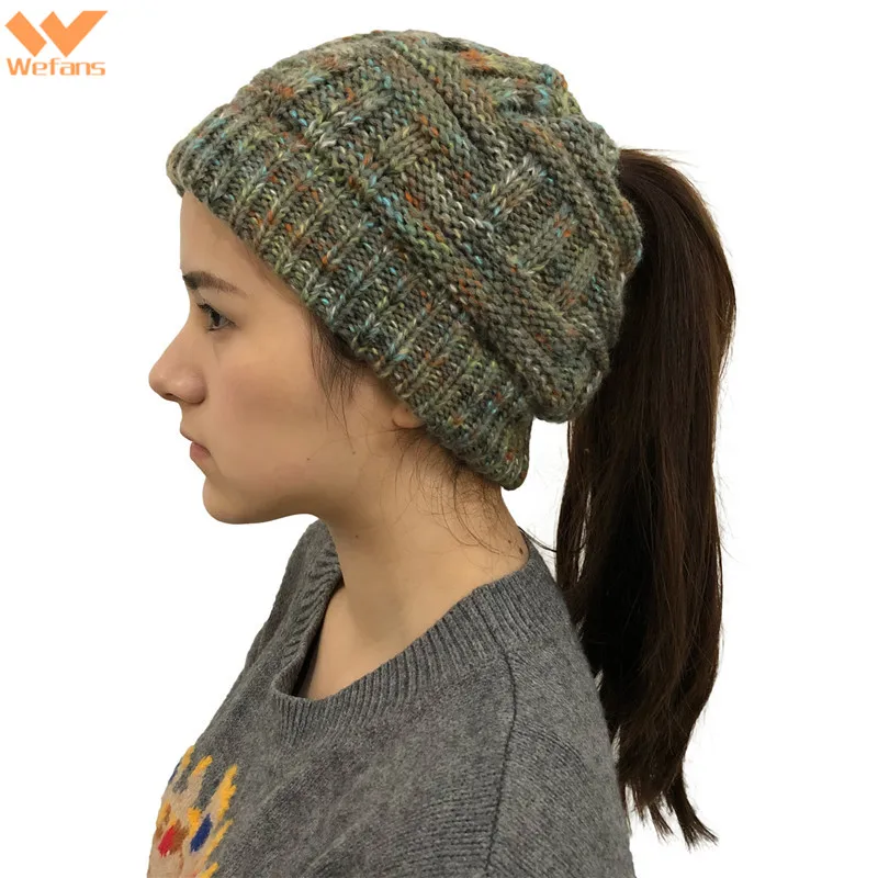 Wefans 2019 new fashion women knitted hat winter Warm cap bamboo braided head hat best outdoor Ponytail Beanie Hat