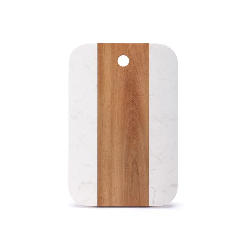 New design rectangle white marble acacia cheese cutting chopping board kitchen serving tray