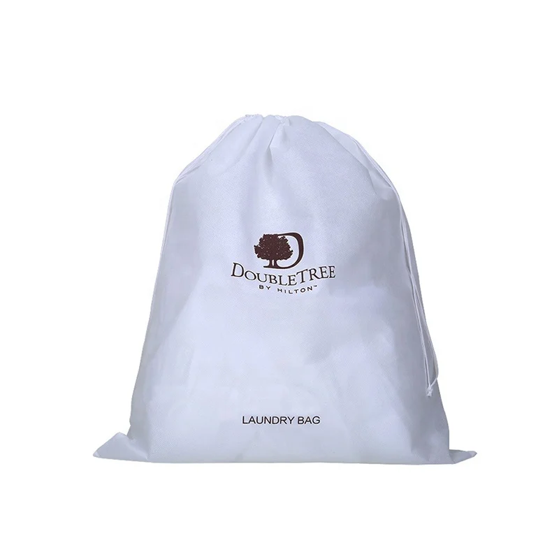 Custom Wholesale Disposable Reusable Promotional Non Woven mesh Hotel Drawstring Laundry Bag  Logo