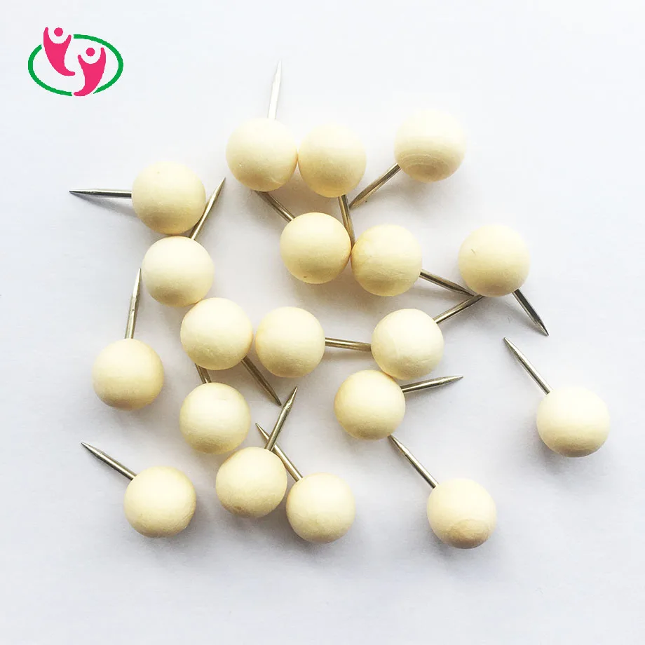 Quality Round Head Wooden Thumb Tack Map Push Pins for School and Office Use