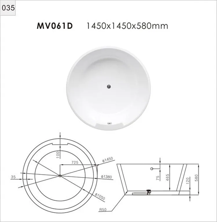 Plastic Free Standing Round Bathtub