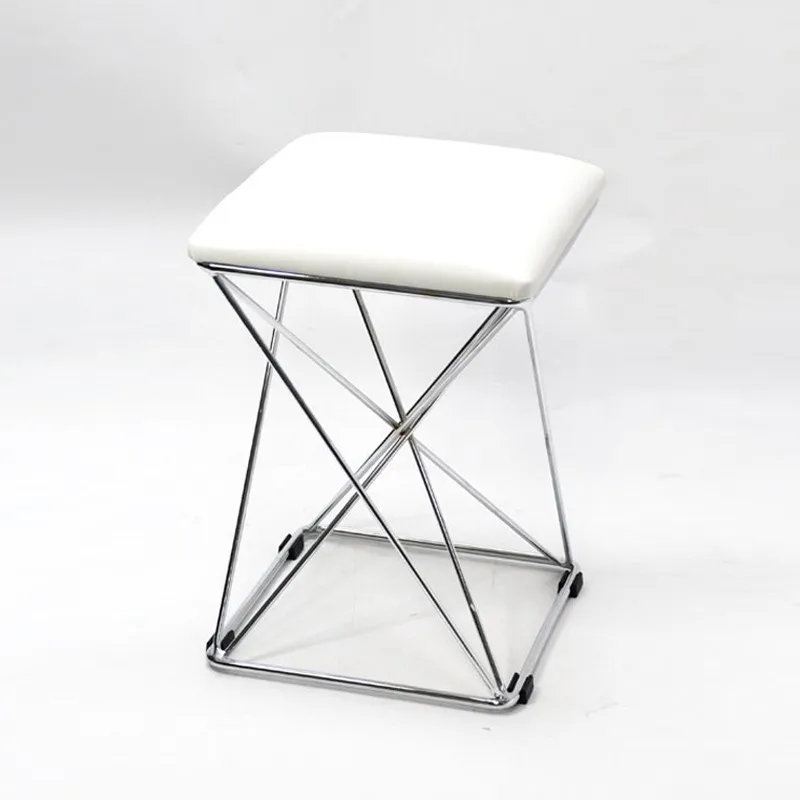 Foldable Plastic Cross Design Square Cushion Stool for Living Room
