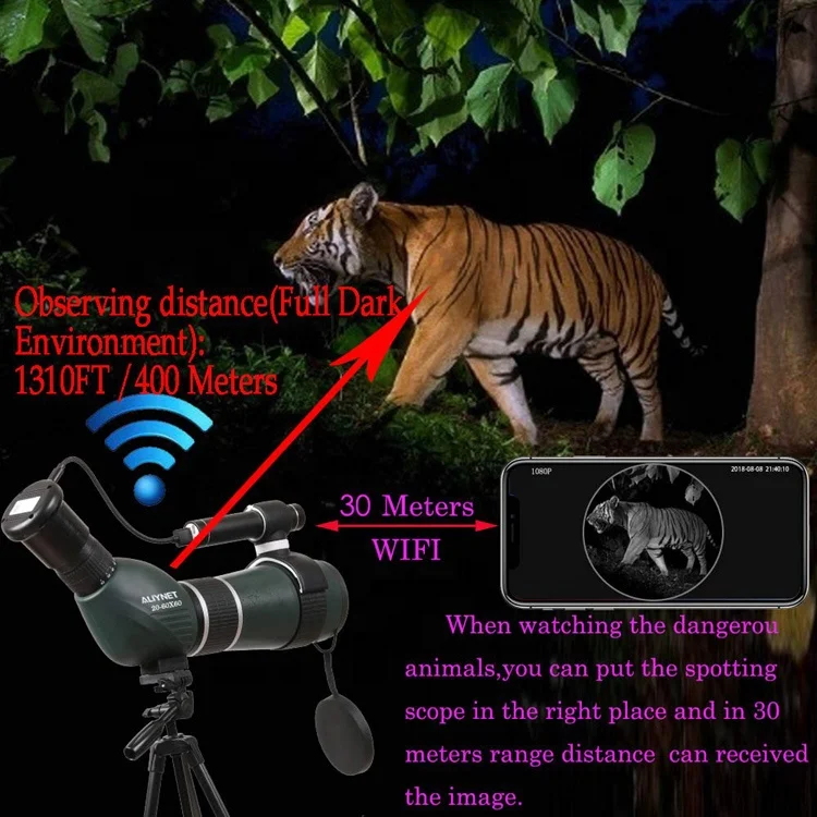 20-60x60mm Spotting Scope Telescope Wifi Wireless Infrared monocular With Phone Adapter For Night Watching