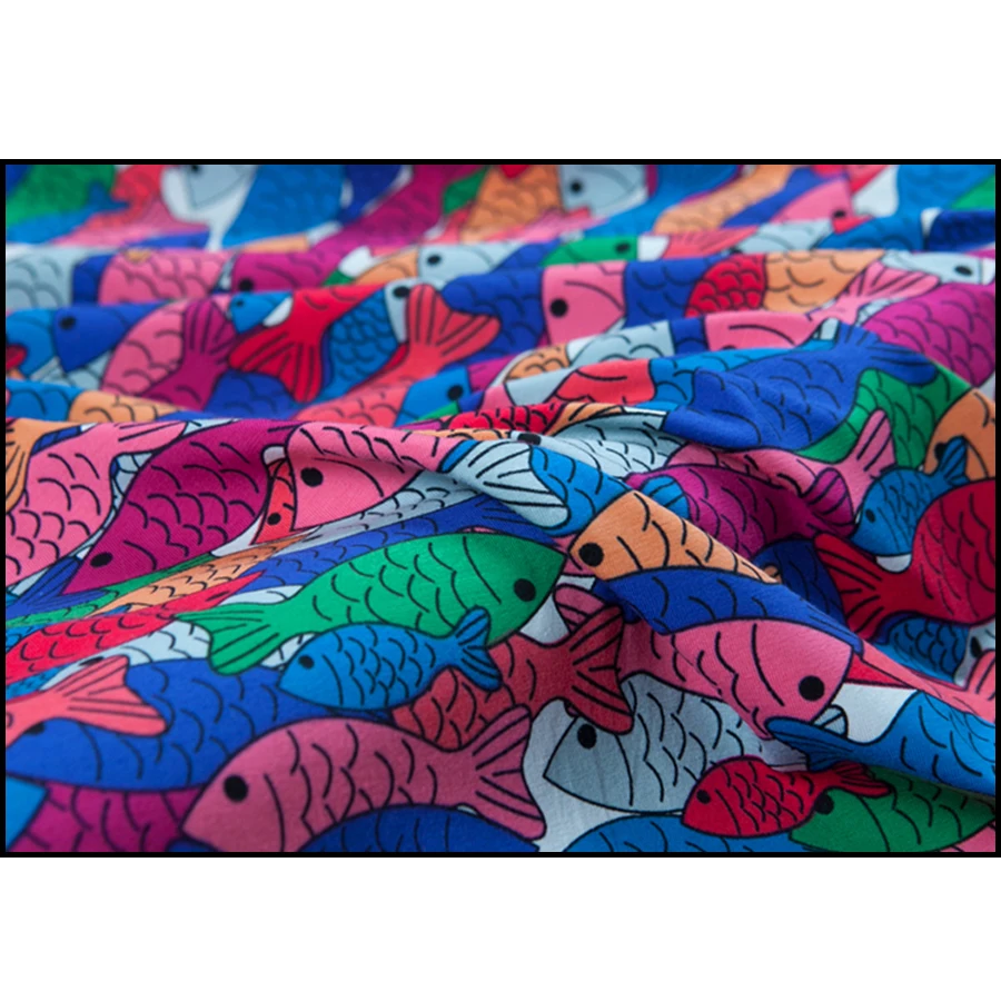 
Однотонная трикотажная ткань из 100% органического хлопка с принтом 