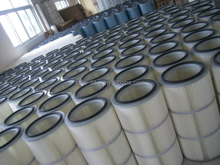 Futai 0.3um spunbonded polyester cylinder pleated self cleaning air filter cartridge