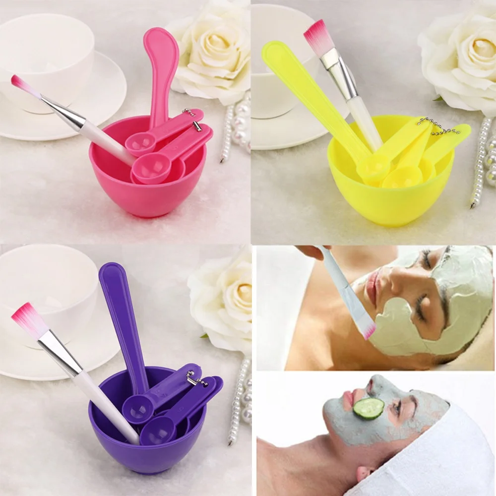 Yaeshii Professional 4 in 1 DIY Facial Mask Mixing Bowl Brush Spoon Stick Brush Face Care Set for Women Facial Beauty Kits