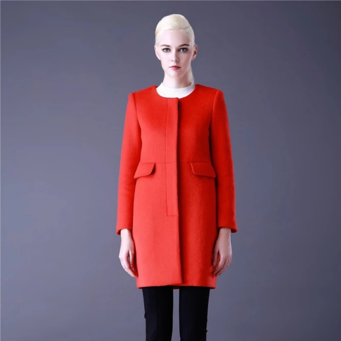 Women Winter fashion round neck long sleeves fashion woolen overcoat