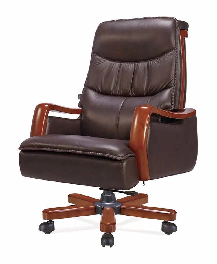 Solid wood frame meeting chair genuine leather upholstery conference chair for sale FOHF-02#